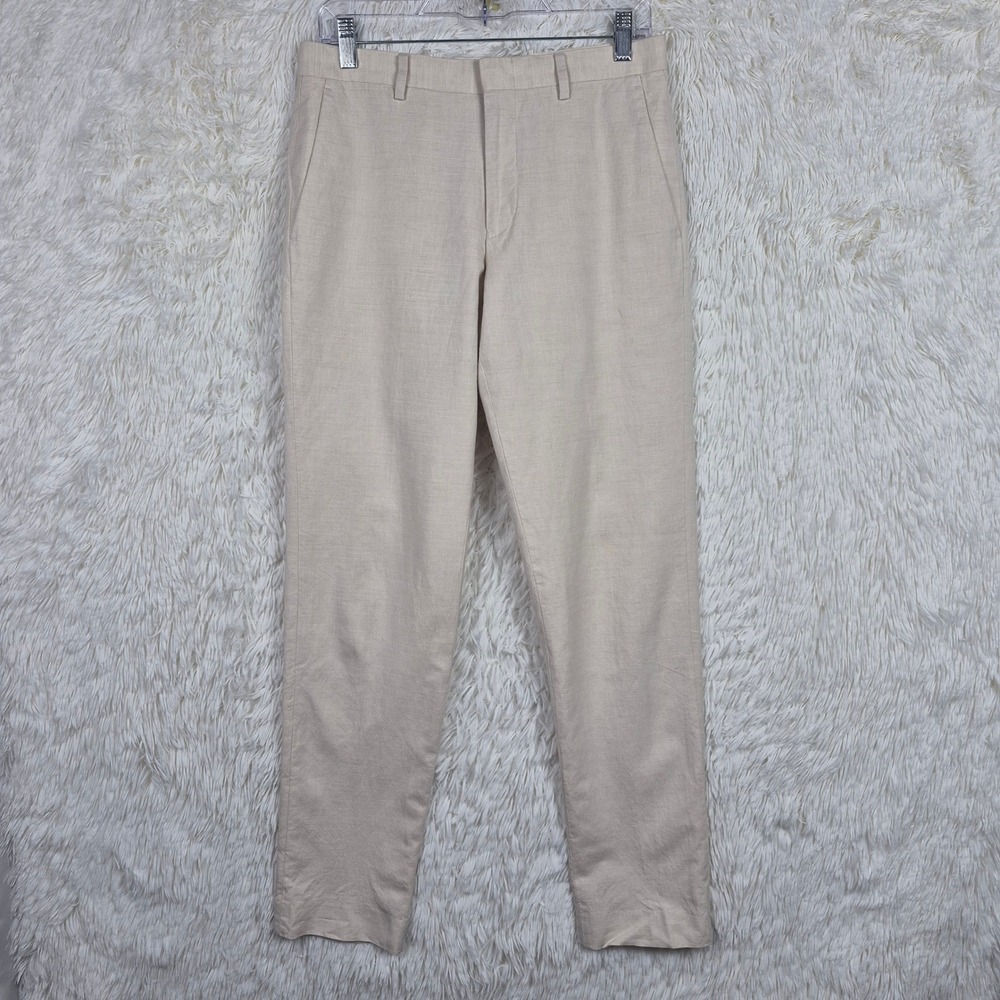 J.Crew Ludlow Baird McNutt Irish Linen Cotton Dress Pants Beige 29x32 AU429
